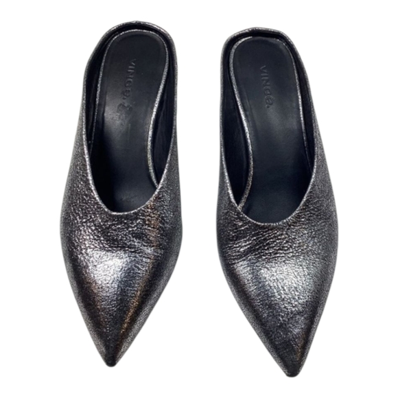 Vince Ralston Silver Metallic Leather Mules Size 8 - Picture 1 of 15
